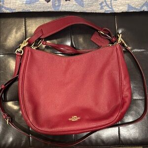 Coach Red Shoulder Bag with Luxurious Pebbled Leather